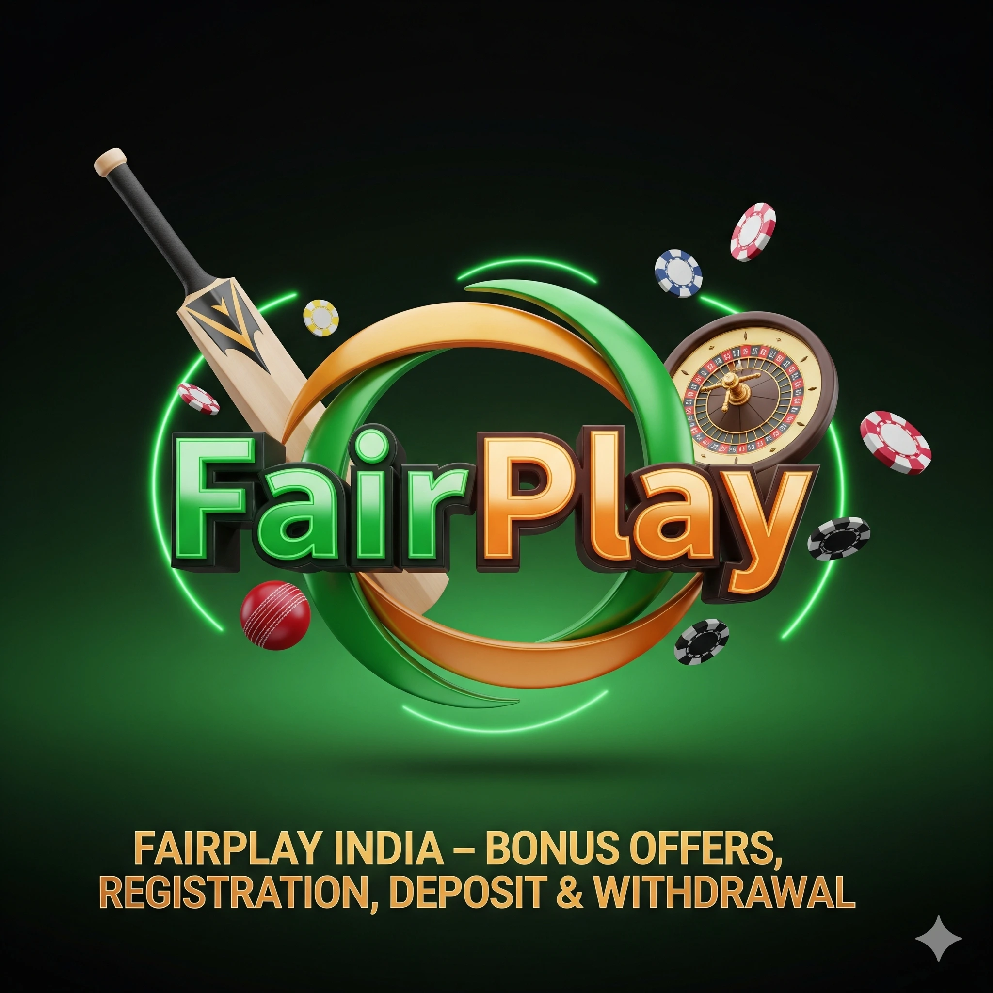 FairPlay India 3D logo with cricket bat, roulette wheel and casino chips