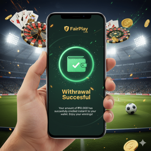 : FairPlay Live App Withdrawal Success with Casino, Cricket, and Football Theme