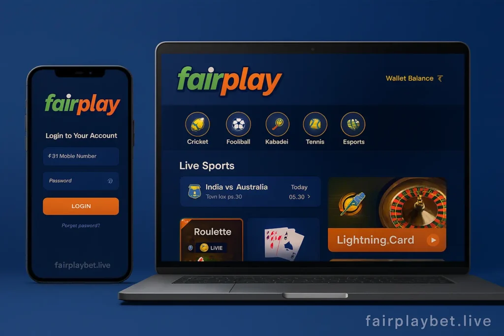 FairPlay247 login and FairPlay 247 app download screen on mobile and laptop – fairplaybet.live