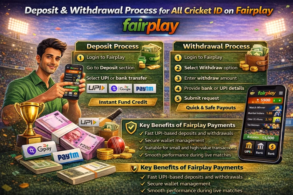 Deposit and withdrawal process for all cricket ID on Fairplay with UPI and bank transfer in India