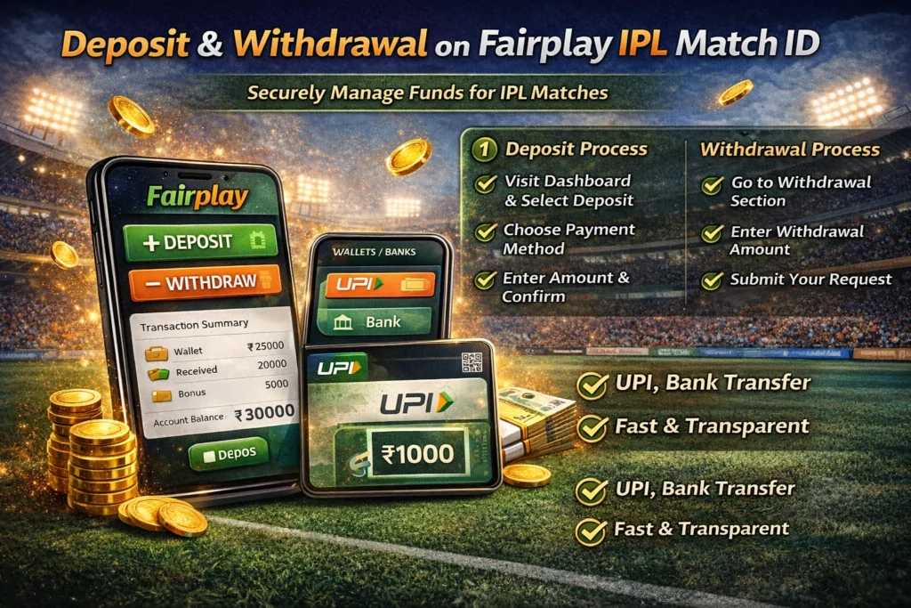 Deposit and withdrawal on Fairplay IPL Match ID using UPI and bank transfer