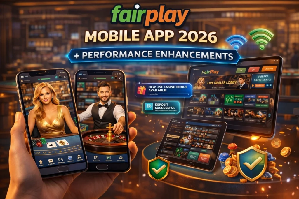FairPlay Live Casino 2026 mobile app showing live dealer games, fast performance, secure payments, and optimized smartphone experience