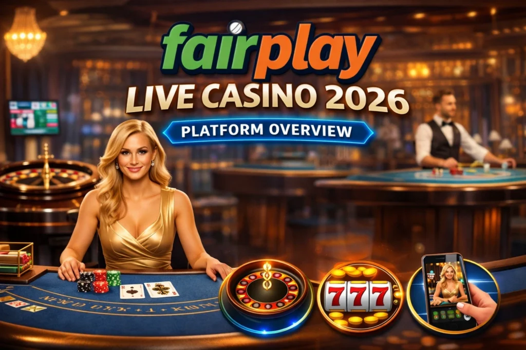 FairPlay Live Casino 2026 platform overview featuring live dealer blackjack, roulette tables, mobile gaming, and real-time casino experience