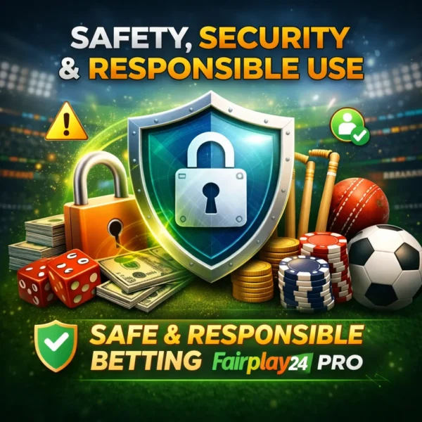 Fairplay24 Pro safety and security image showing responsible betting, secure transactions and protected user accounts
