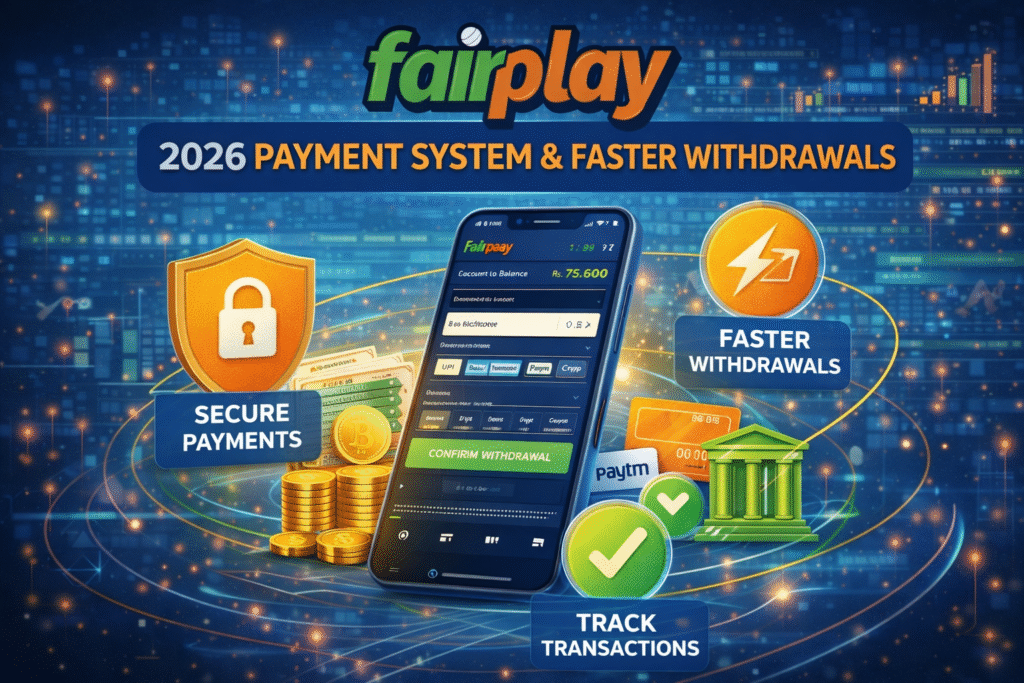 Fairplay247 2026 payment system and faster withdrawals showcasing secure transactions, quick payouts, and multiple payment options
