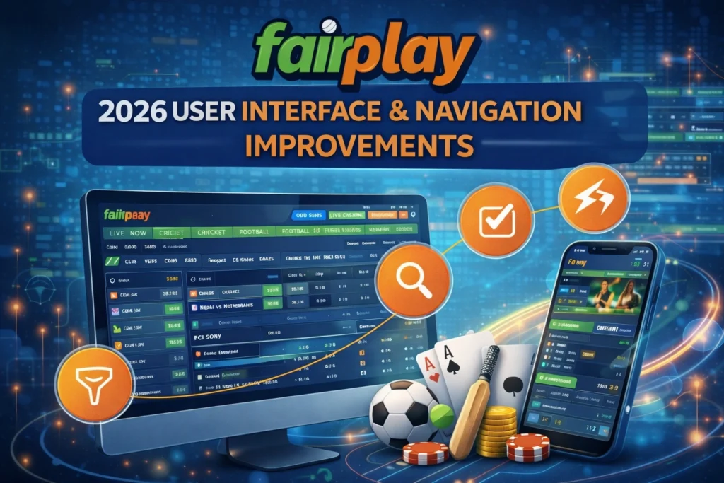 Fairplay247 2026 user interface and navigation improvements showcasing redesigned dashboard, faster access to markets, and mobile-friendly betting layout
