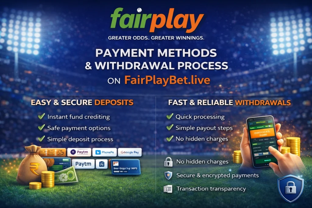 Payment methods and fast withdrawal process on FairPlayBet.live for online cricket betting in India