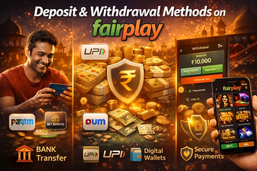 Fairplay deposit and withdrawal methods with UPI, bank transfer, and secure casino payments in India