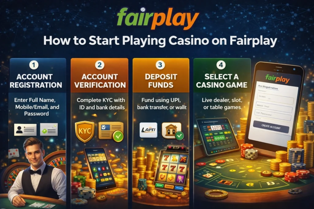 Step-by-step process to start playing casino on Fairplay including registration, KYC verification, and deposit