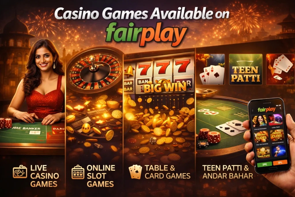 Casino games available on Fairplay including live casino, online slots, and table games