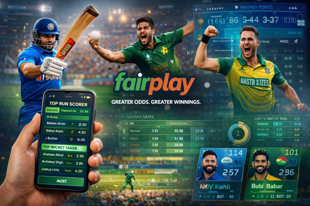 T20 World Cup player performance betting on Fairplay with top run scorer and wicket taker markets shown on mobile app