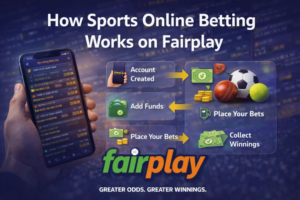 How sports online betting works on Fairplay platform with account creation deposit betting and winnings process
