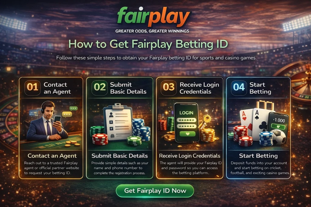 How to get Fairplay betting ID step by step including contact agent, submit details, receive login credentials, and start betting.