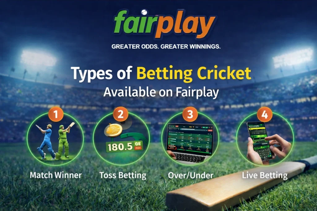 Types of betting cricket available on Fairplay including match winner toss betting over under and live cricket betting