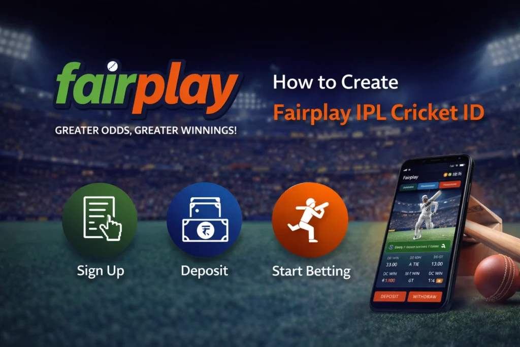 How to create Fairplay IPL Cricket ID with logo, signup steps, deposit and live betting illustration