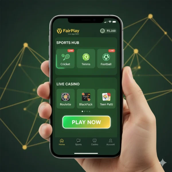 FairPlay Live App 2025 home dashboard showing Play Now button and live casino options