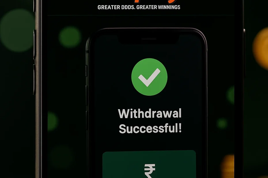 FairPlay wallet showing ₹ withdrawal confirmation on smartphone screen with FairPlay logo