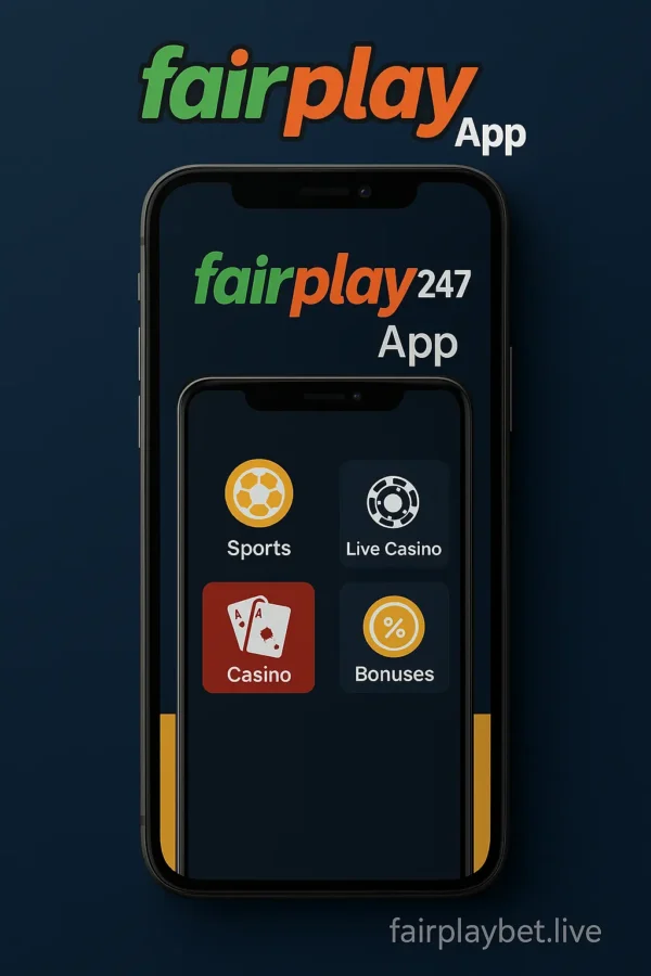 FairPlay247 App Dashboard 2025 showing live casino and sports icons on fairplaybet.live