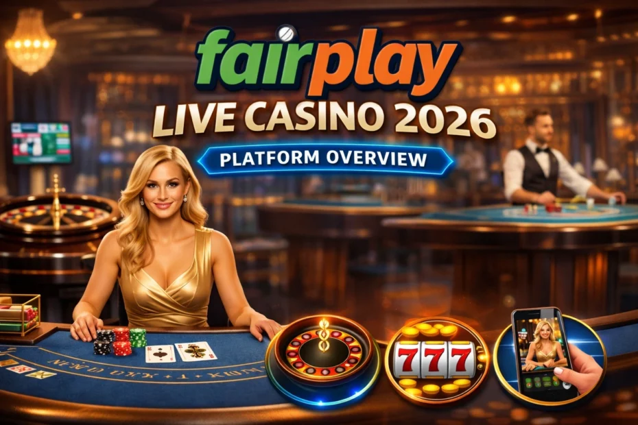 FairPlay Live Casino 2026 platform overview featuring live dealer blackjack, roulette tables, mobile gaming, and real-time casino experience