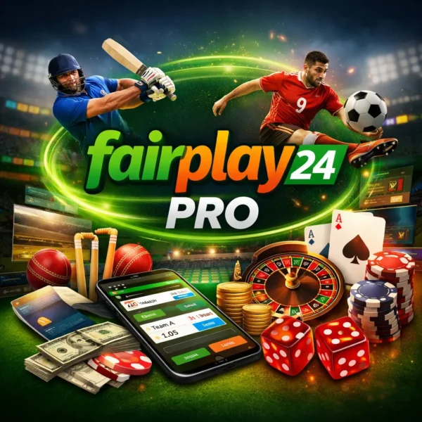 Fairplay24 Pro online betting platform showing cricket betting, live sports and casino games interface