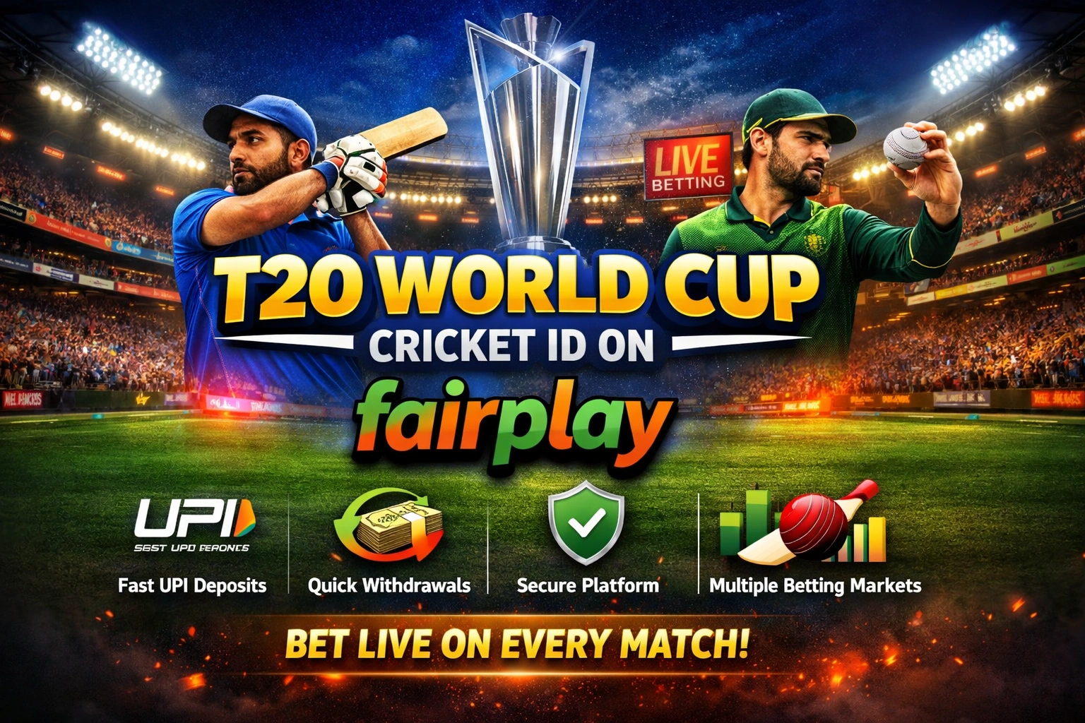 T20 World Cup Cricket ID on Fairplay with live betting, fast UPI deposits, quick withdrawals, and secure online platform